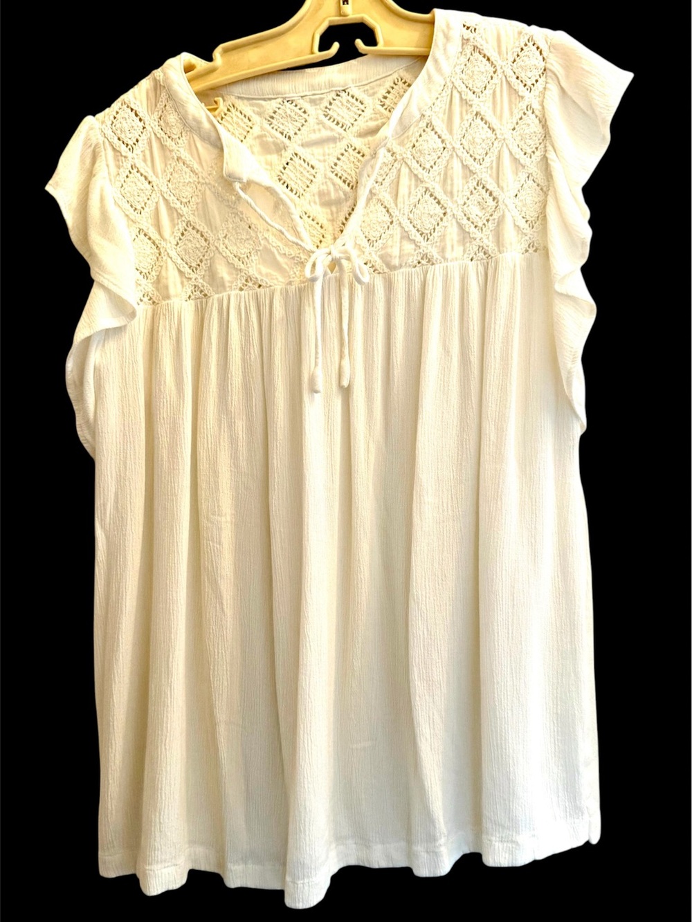 Boho Crochet Flutter Sleeve Top M/L